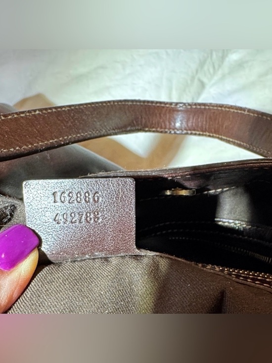 Gucci Dark Brown Leather shoulder bag with Green-Red Web and Gold GG - Picture 5 of 11